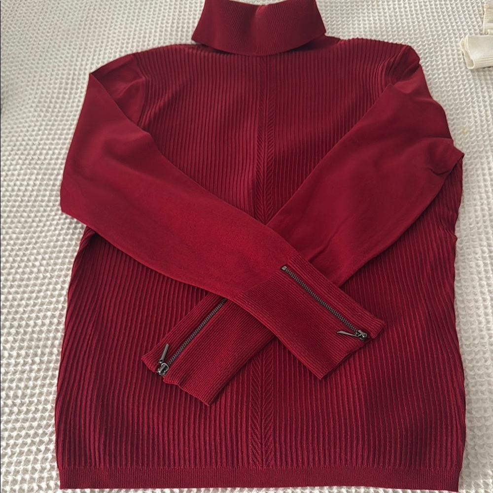 White House Black Market Red Ribbed Turtleneck